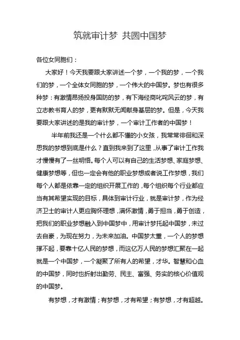 演讲稿 筑就审计梦 共圆中国梦