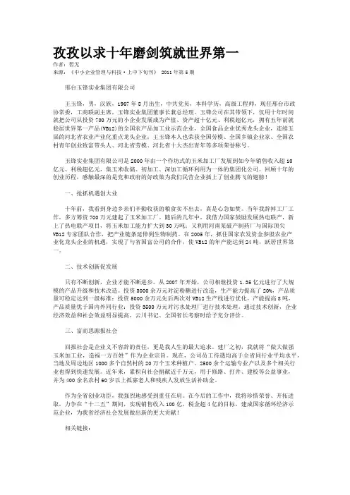 孜孜以求十年磨剑筑就世界第一