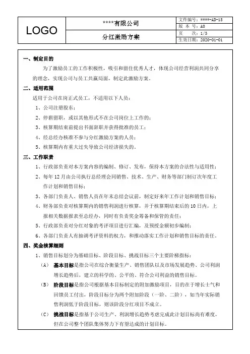 分红激励方案