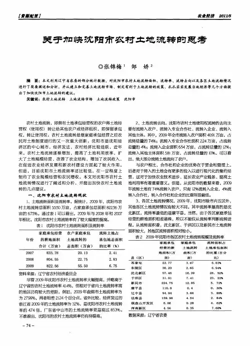 关于加快沈阳市农村土地流转的思考