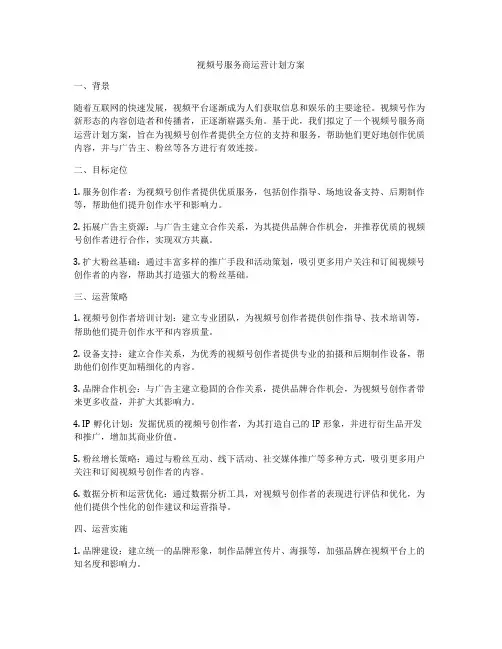 视频号服务商运营计划方案