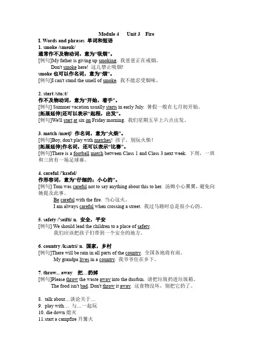 五年级上册英语素材- Unit3 Fire  知识点及语法点  牛津上海版