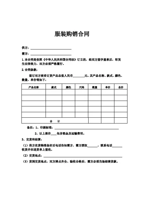 服装购销合同模板
