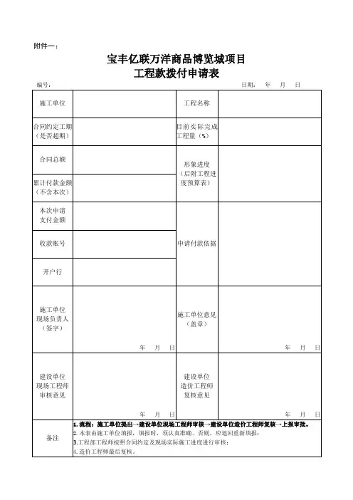 工程款拨付申请表
