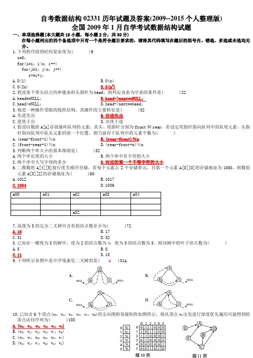 自考数据结构02331历年试题及答案(2009--2015个人整理版)