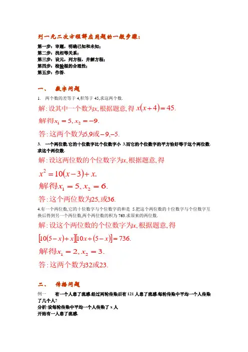 列一元二次方程解应用题的一般步骤