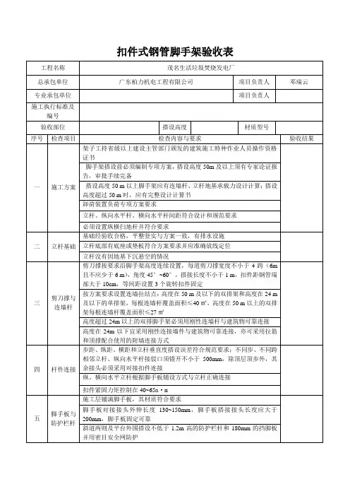 扣件式钢管脚手架验收表 4