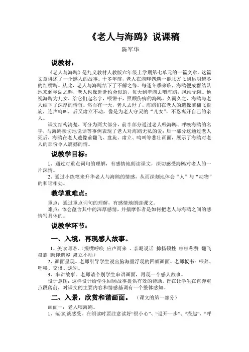 人教版语文《老人与海鸥》说课稿