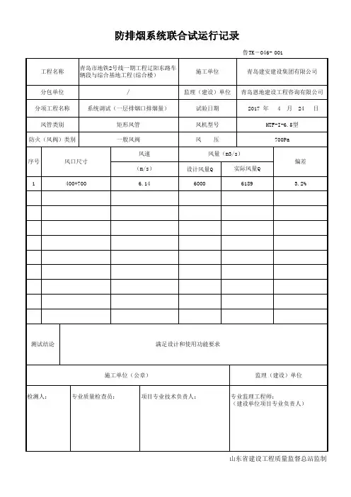鲁TK-046-防排烟系统联合试运行记录