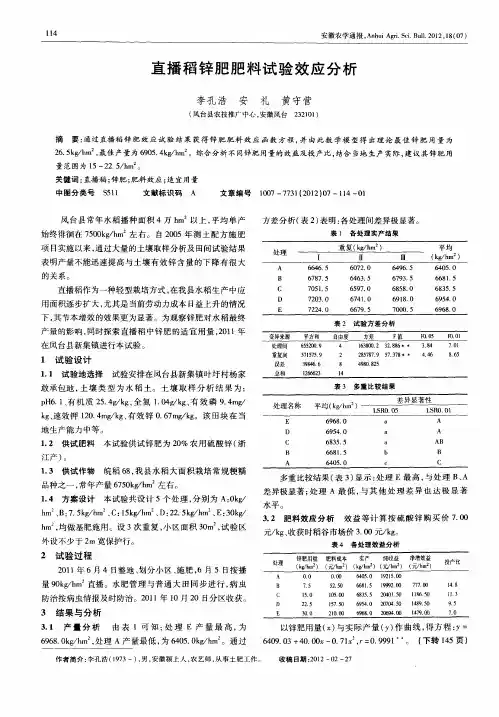 直播稻锌肥肥料试验效应分析