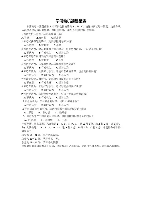 学习动机简易量表