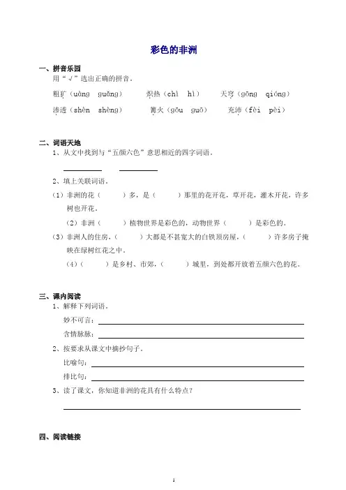 新人教版五年级语文下册同步练习：28彩色的非洲(有答案)