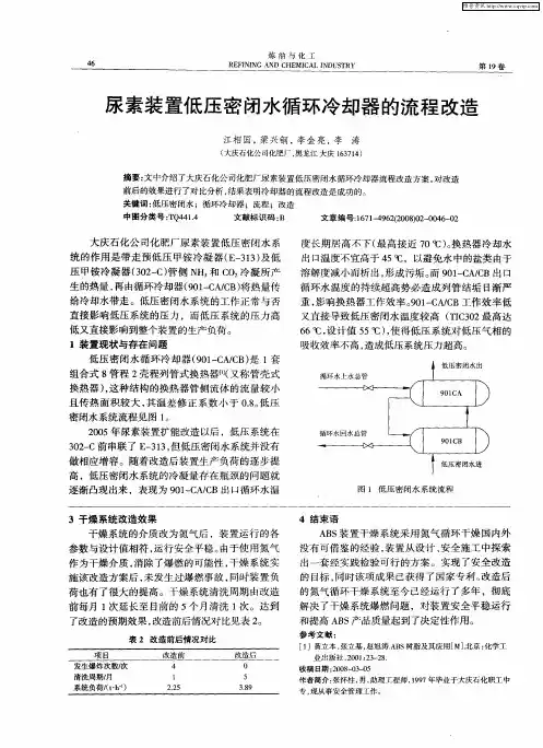 尿素装置低压密闭水循环冷却器的流程改造