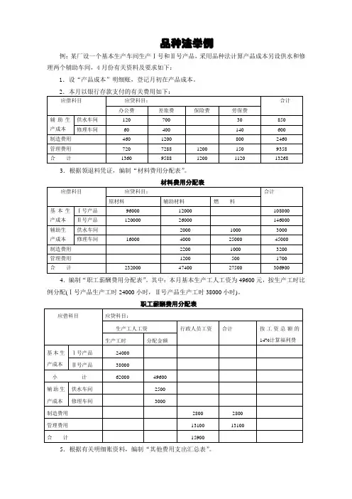 成本会计分品种法举例