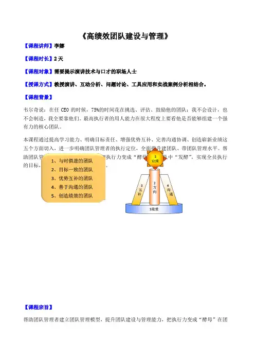 高绩效团队建设与管理