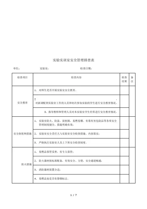 实验实训室安全管理排查表