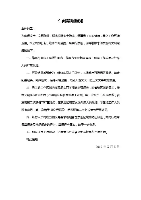 车间禁烟通知 2