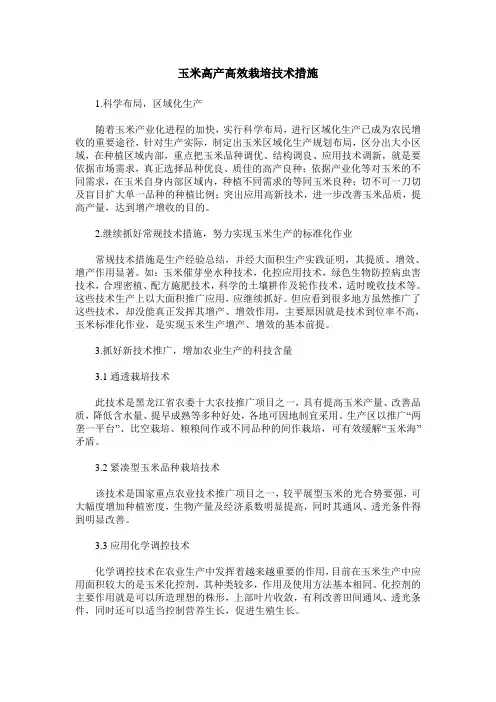 玉米高产高效栽培技术措施