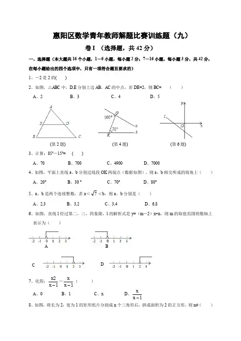 惠阳区数学青年教师解题比赛训练题(九)