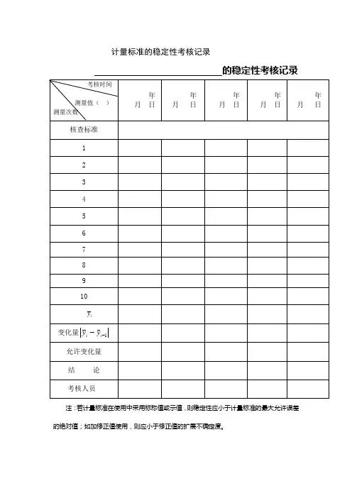 计量标准的稳定性考核记录