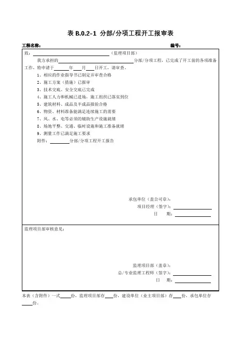 表B.0.2-1 分部分项工程开工报审表
