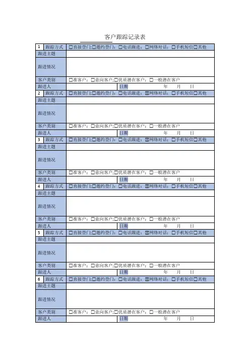 客户跟踪记录表(销售)