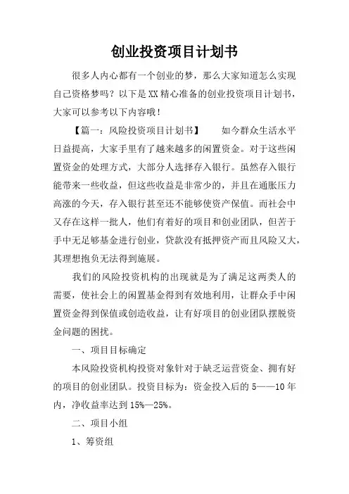创业投资项目计划书