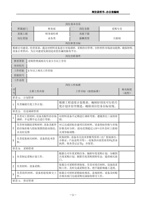 采购岗位说明书