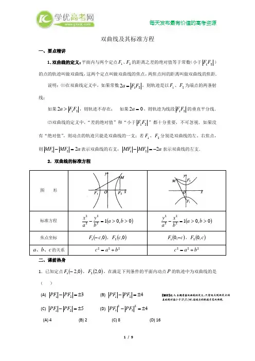 双曲线及其标准方程