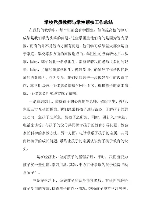 学校党员教师与学生帮扶工作总结
