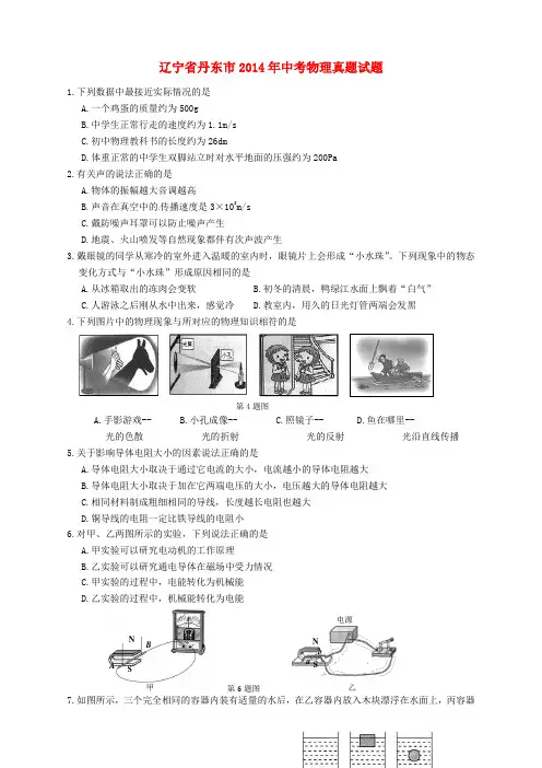 辽宁省丹东市2014年中考物理真题试题(含答案)