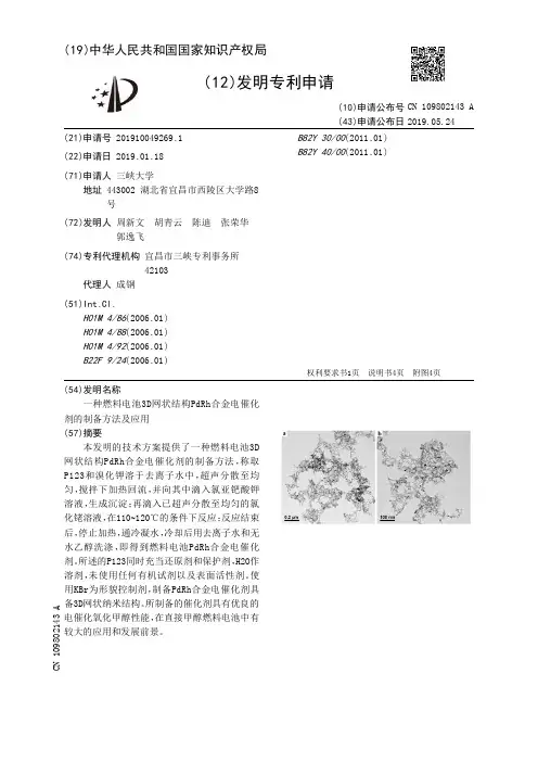 【CN109802143A】一种燃料电池3D网状结构PdRh合金电催化剂的制备方法及应用【专利】