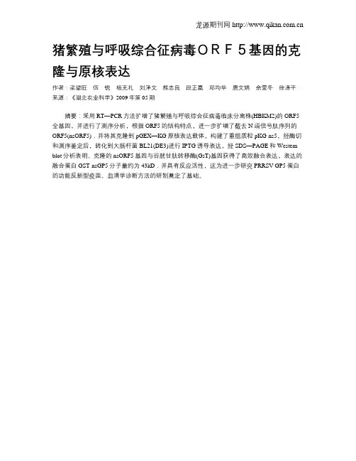 猪繁殖与呼吸综合征病毒ORF5基因的克隆与原核表达