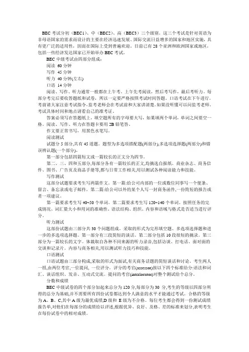 剑桥商务英语(BEC)考试具体流程