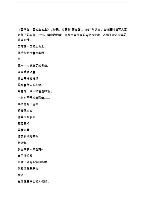 《雪落在中国的土地上》赏析 4