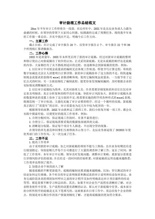 审计助理工作总结范文