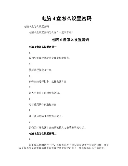电脑d盘怎么设置密码