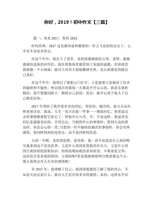 你好,2019!初中作文【三篇】