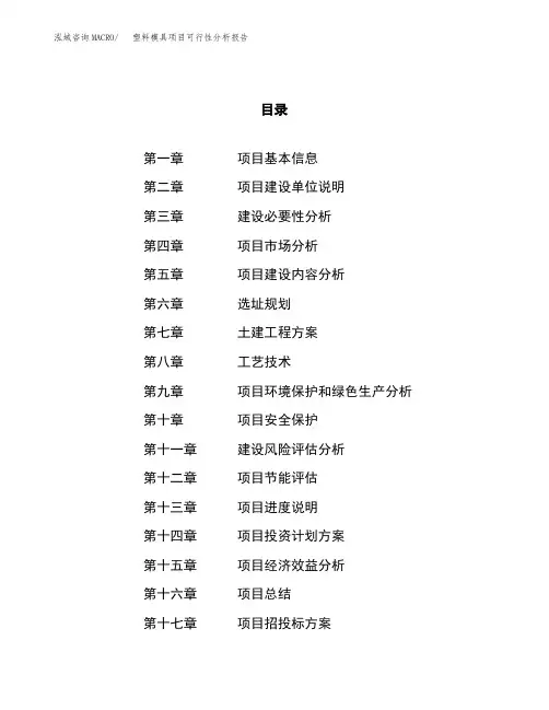 塑料模具项目可行性分析报告(立项申请范本)