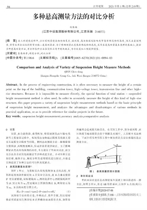 多种悬高测量方法的对比分析