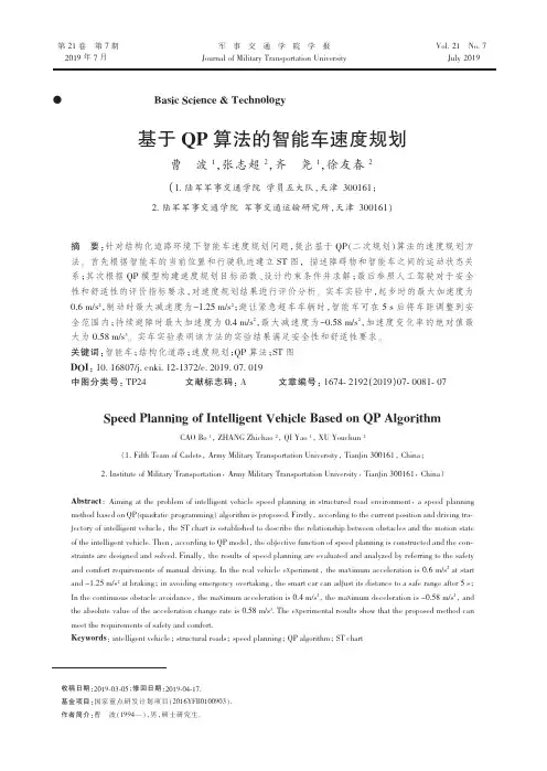 基于QP算法的智能车速度规划