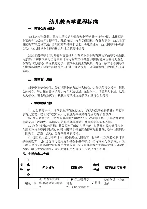 幼儿教育学课程标准