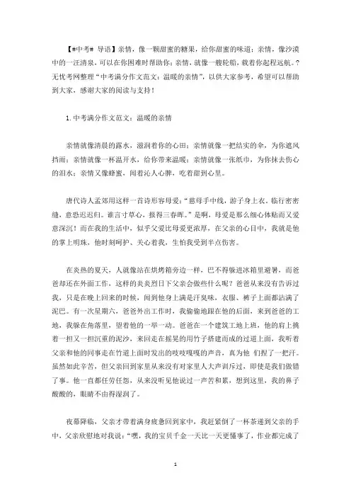 中考满分作文范文：温暖的亲情(最新)