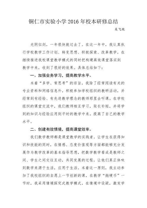 个人校本研修总结2016年