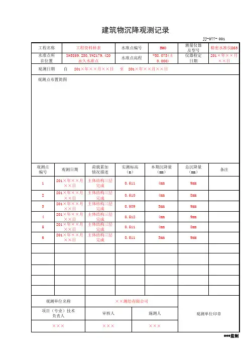 建筑物沉降观测记录(工程资料第一部分第一卷)