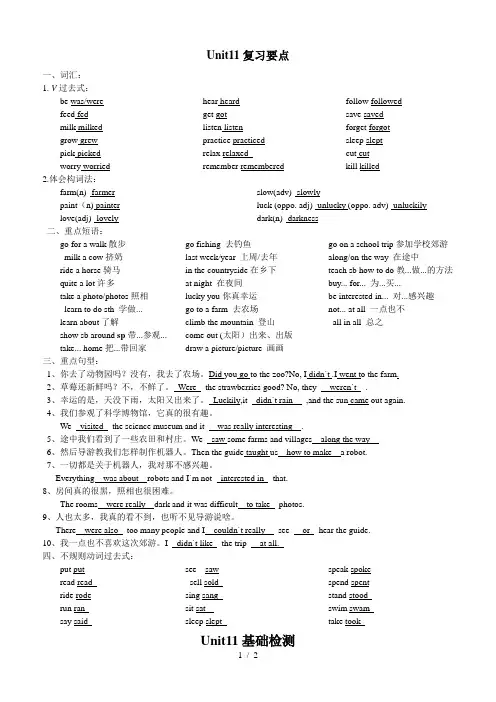 人教版新目标七年级下英语单元知识点及检测清单Unit11