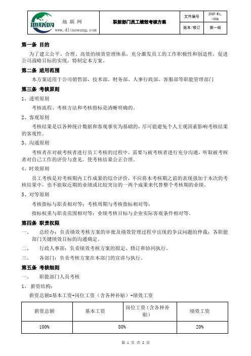 职能部门绩效考核方案 2