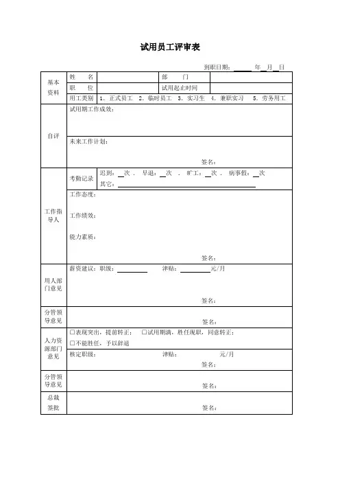 试用员工评审表