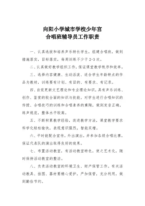 城市学校少年宫辅导员工作职责