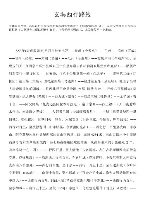 玄奘西行路线